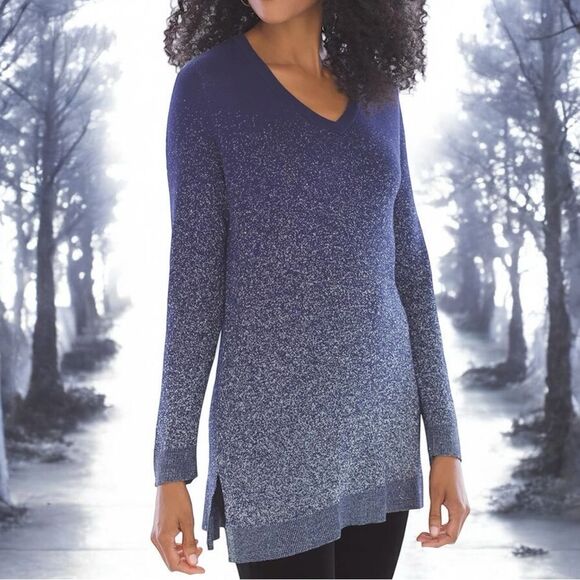 SOMA Lurex V-Neck Sweater Galaxy Blue/Silver Lurex XL - Picture 1 of 9